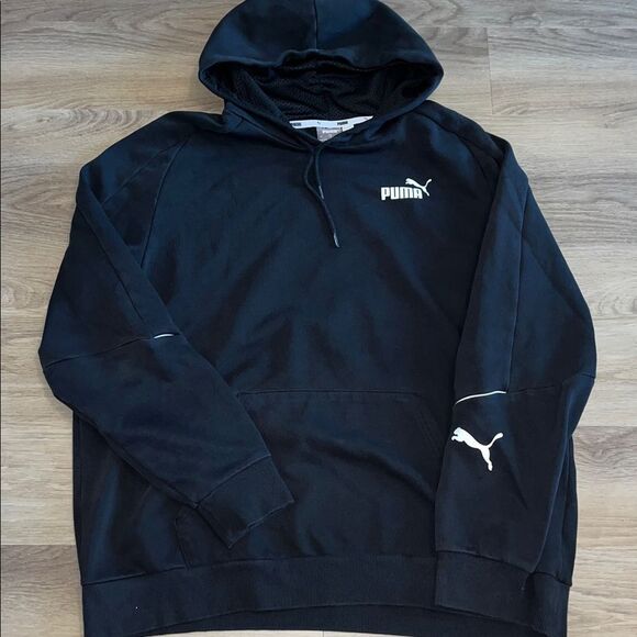 Black White Puma hoodie hooded running track sweatshirt jacket XL - Picture 1 of 6